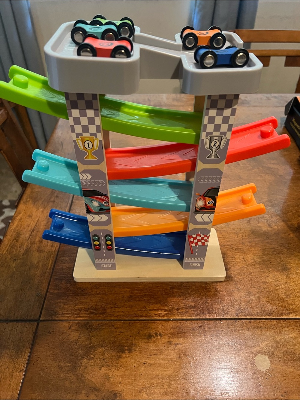Coogam Wooden Car Ramp Racer Track + 5 Cars Montessori Toddler Toy